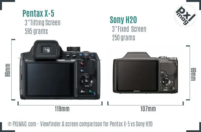 Pentax X-5 vs Sony H20 Screen and Viewfinder comparison