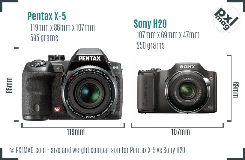 Pentax X-5 vs Sony H20 size comparison