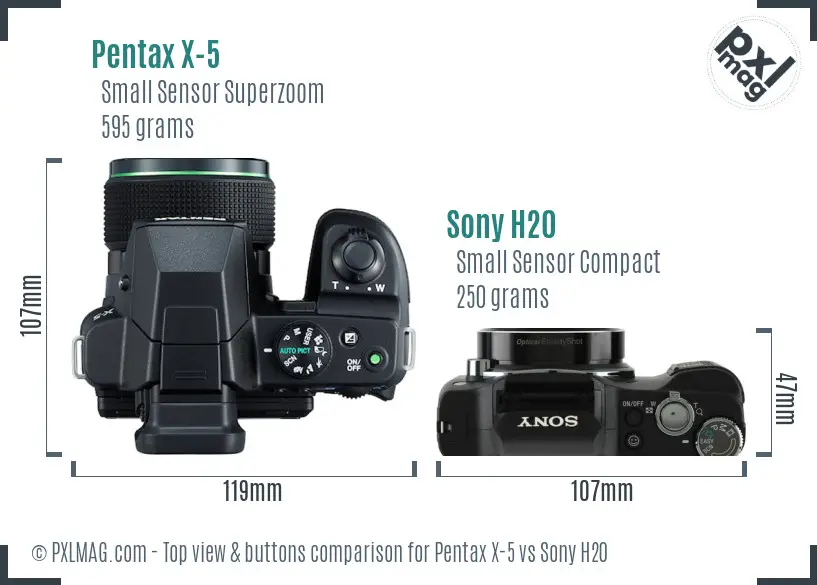 Pentax X-5 vs Sony H20 top view buttons comparison