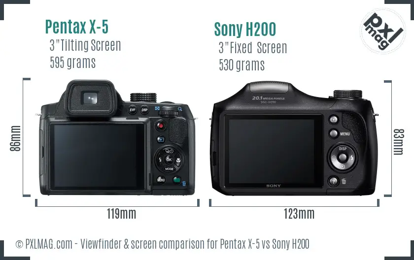 Pentax X-5 vs Sony H200 Screen and Viewfinder comparison Pentax X-5 vs Sony H200 Screen and Viewfinder comparison