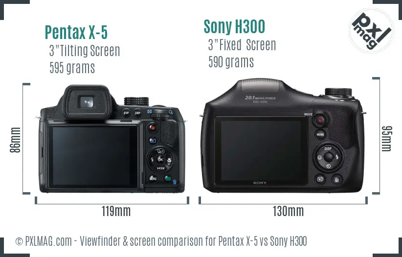 Pentax X-5 vs Sony H300 Screen and Viewfinder comparison