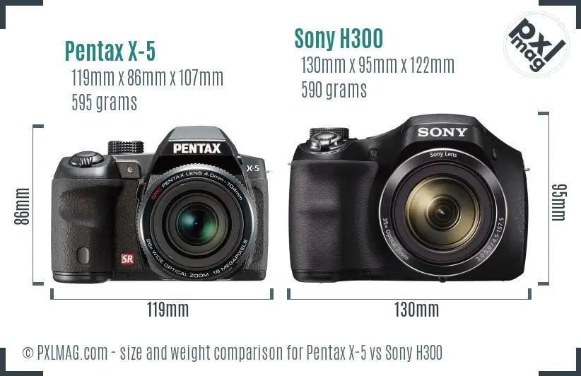 Pentax X-5 vs Sony H300 size comparison