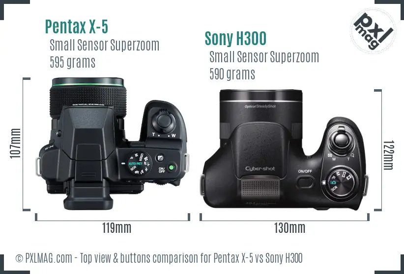 Pentax X-5 vs Sony H300 top view buttons comparison