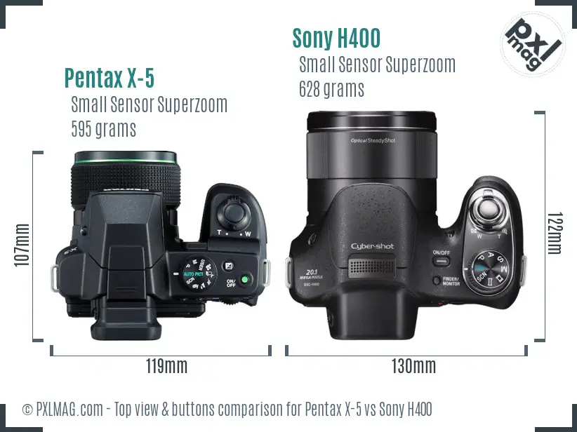 Pentax X-5 vs Sony H400 top view buttons comparison