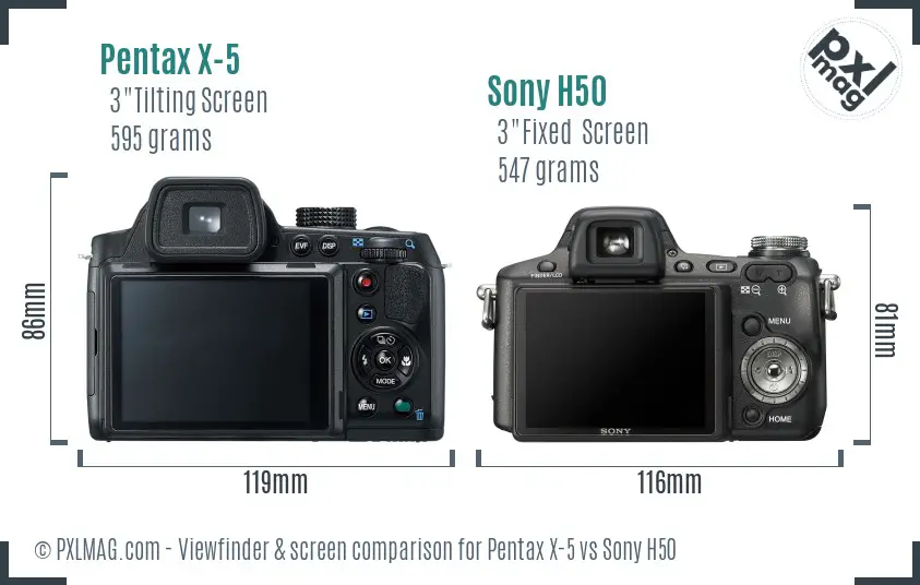 Pentax X-5 vs Sony H50 Screen and Viewfinder comparison