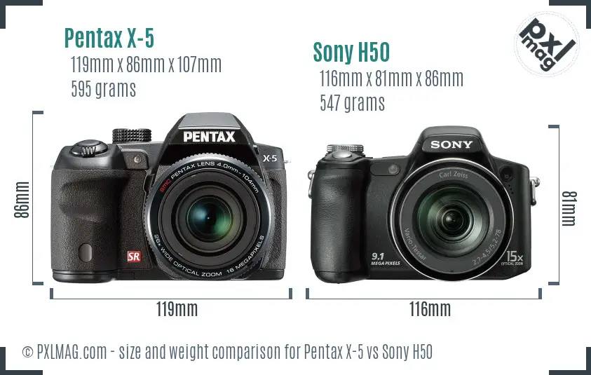 Pentax X-5 vs Sony H50 size comparison