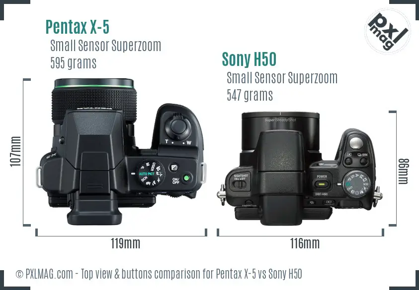 Pentax X-5 vs Sony H50 top view buttons comparison