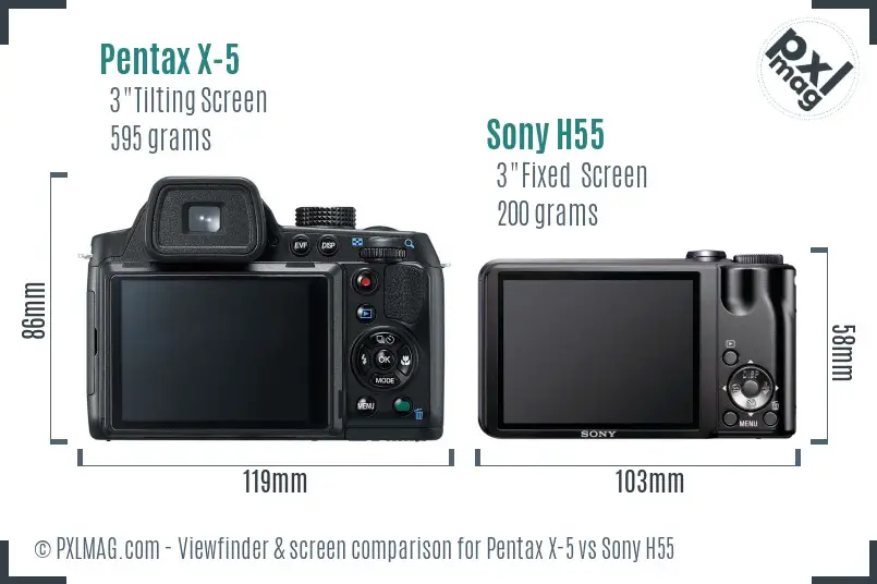 Pentax X-5 vs Sony H55 Screen and Viewfinder comparison