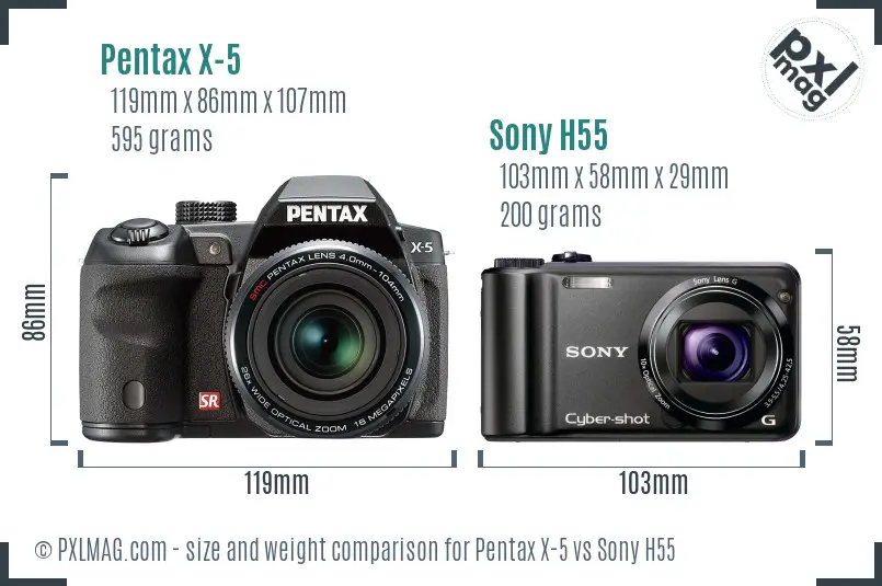 Pentax X-5 vs Sony H55 size comparison