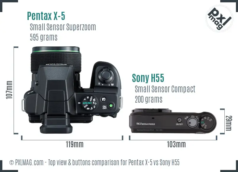 Pentax X-5 vs Sony H55 top view buttons comparison