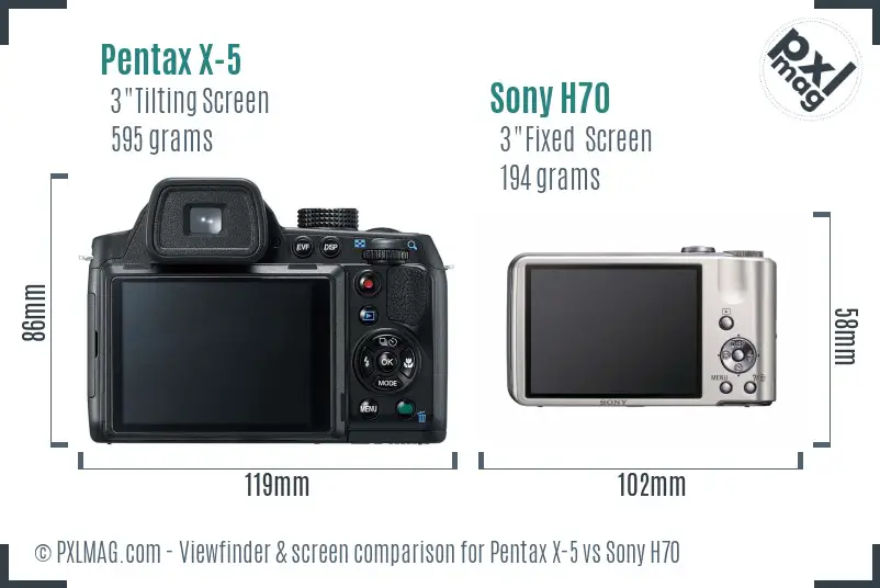 Pentax X-5 vs Sony H70 Screen and Viewfinder comparison