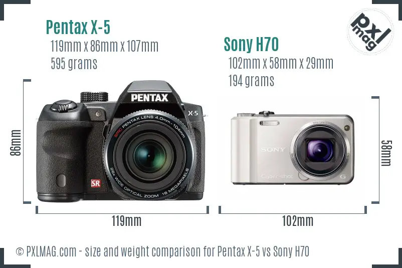 Pentax X-5 vs Sony H70 size comparison