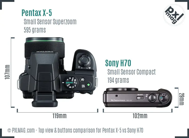 Pentax X-5 vs Sony H70 top view buttons comparison