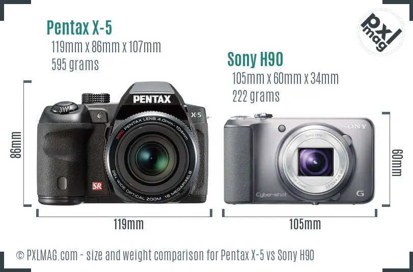 Pentax X-5 vs Sony H90 size comparison