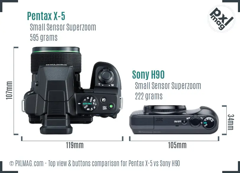 Pentax X-5 vs Sony H90 top view buttons comparison