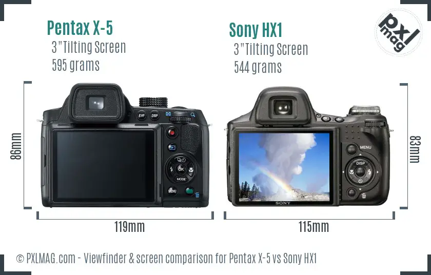 Pentax X-5 vs Sony HX1 Screen and Viewfinder comparison