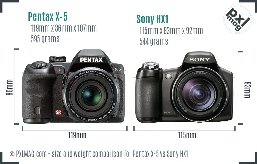 Pentax X-5 vs Sony HX1 size comparison