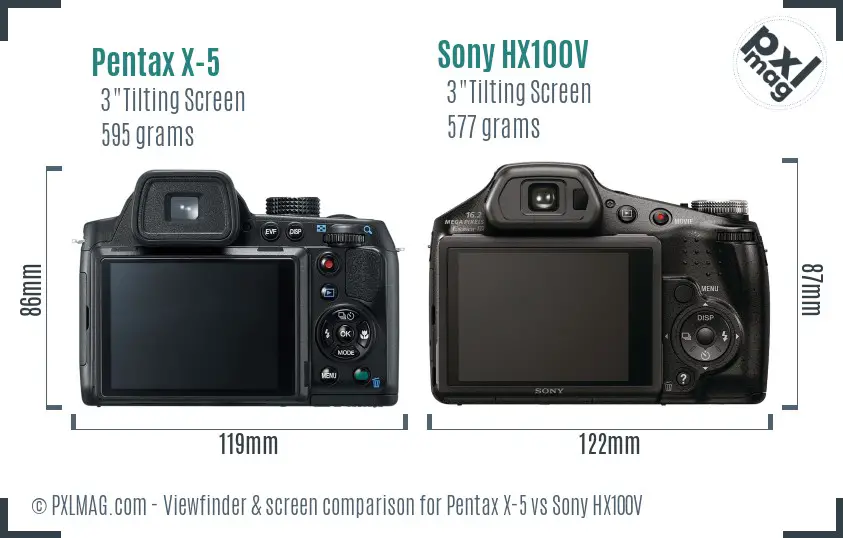 Pentax X-5 vs Sony HX100V Screen and Viewfinder comparison Pentax X-5 vs Sony HX100V Screen and Viewfinder comparison
