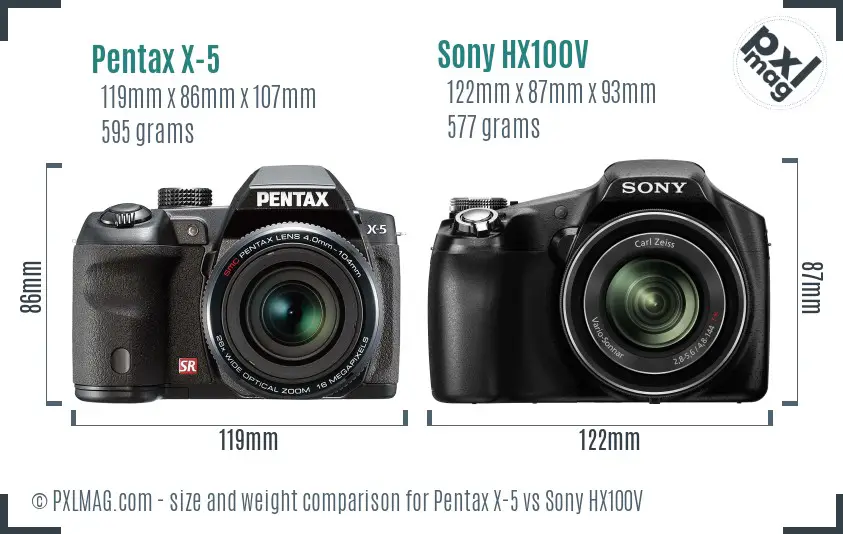 Pentax X-5 vs Sony HX100V size comparison Pentax X-5 vs Sony HX100V size comparison