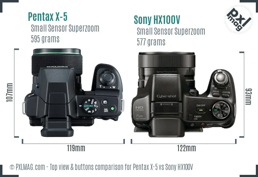 Pentax X-5 vs Sony HX100V top view buttons comparison Pentax X-5 vs Sony HX100V top view buttons comparison