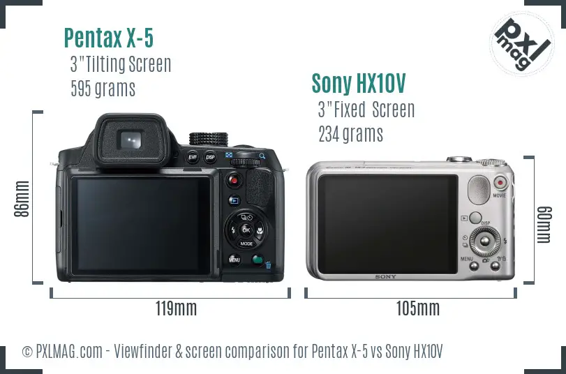 Pentax X-5 vs Sony HX10V Screen and Viewfinder comparison