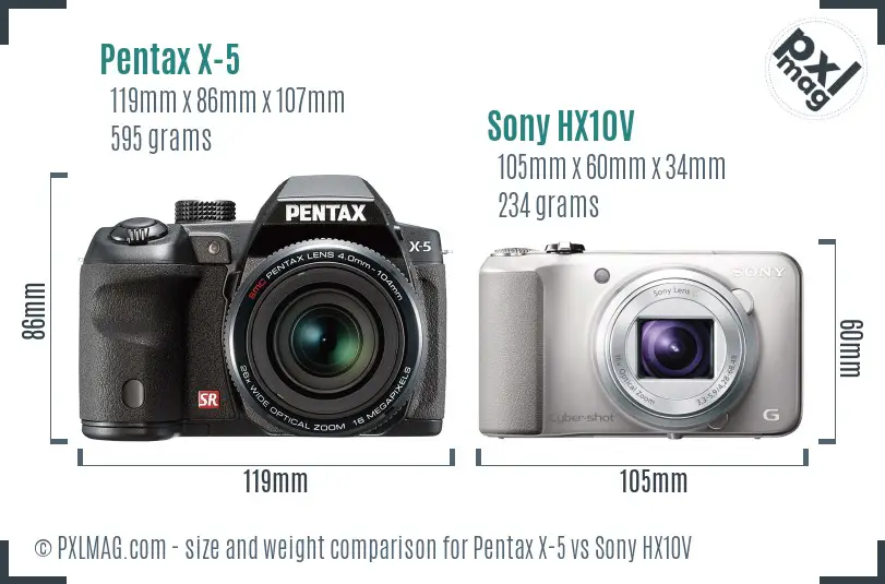 Pentax X-5 vs Sony HX10V size comparison