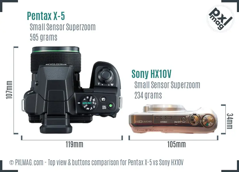 Pentax X-5 vs Sony HX10V top view buttons comparison