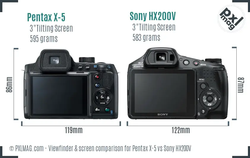 Pentax X-5 vs Sony HX200V Screen and Viewfinder comparison