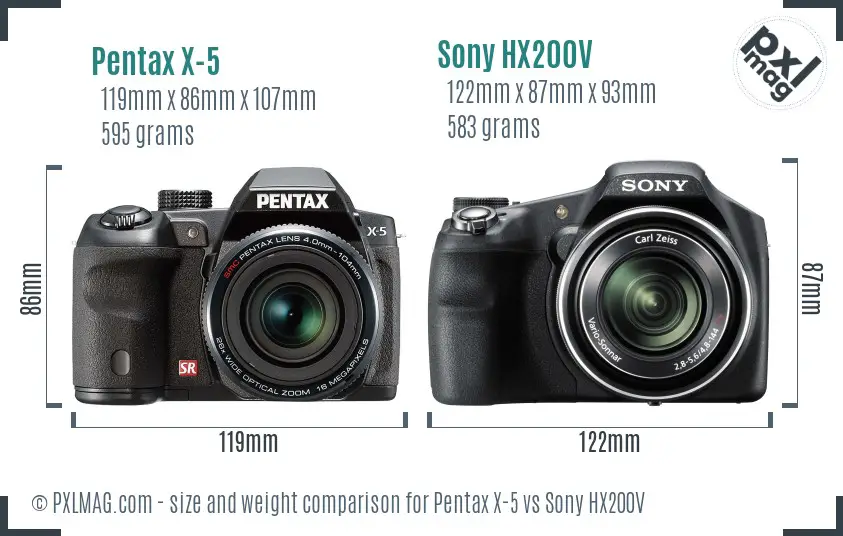 Pentax X-5 vs Sony HX200V size comparison