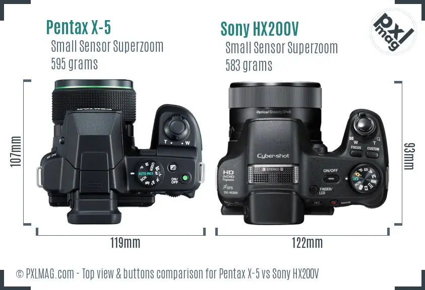 Pentax X-5 vs Sony HX200V top view buttons comparison