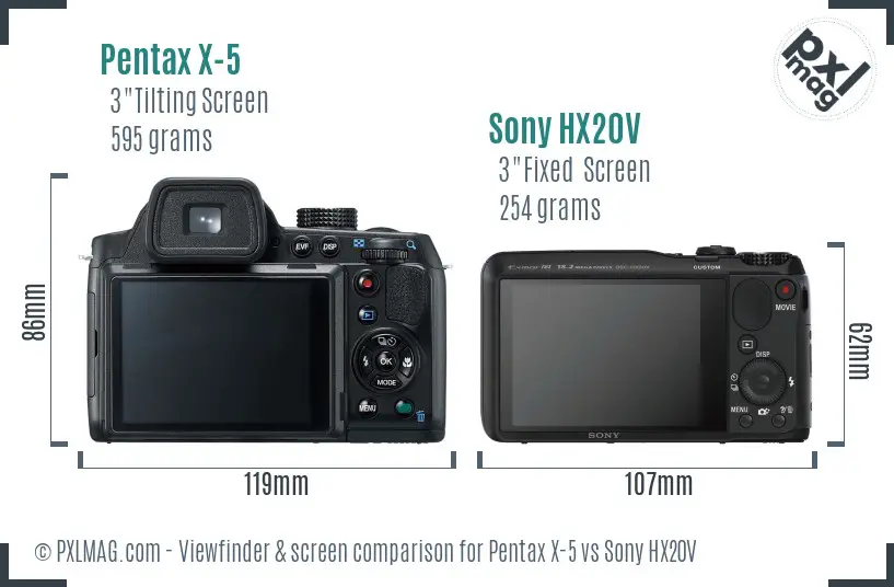 Pentax X-5 vs Sony HX20V Screen and Viewfinder comparison