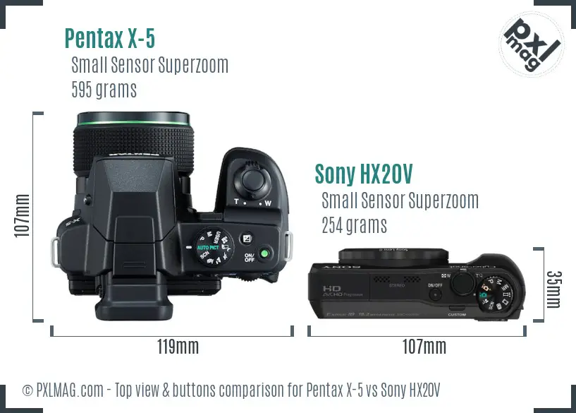 Pentax X-5 vs Sony HX20V top view buttons comparison