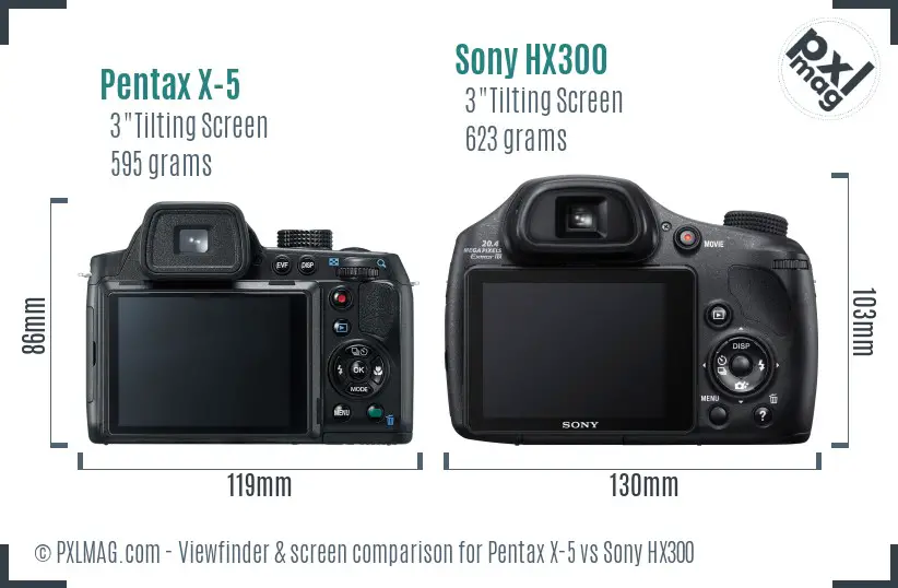 Pentax X-5 vs Sony HX300 Screen and Viewfinder comparison