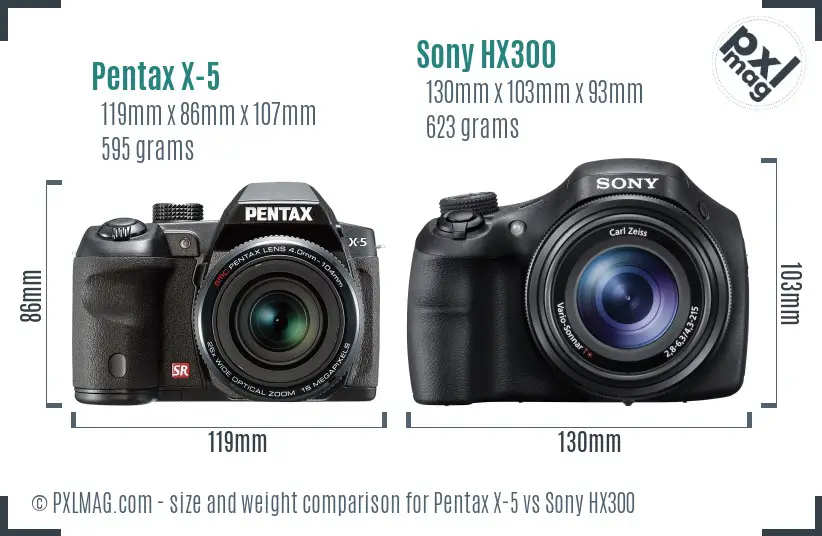 Pentax X-5 vs Sony HX300 size comparison