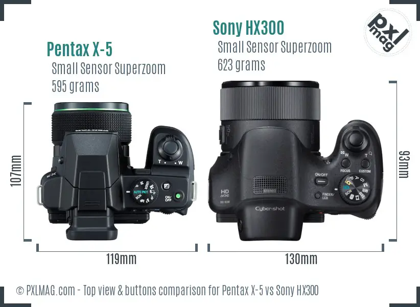 Pentax X-5 vs Sony HX300 top view buttons comparison