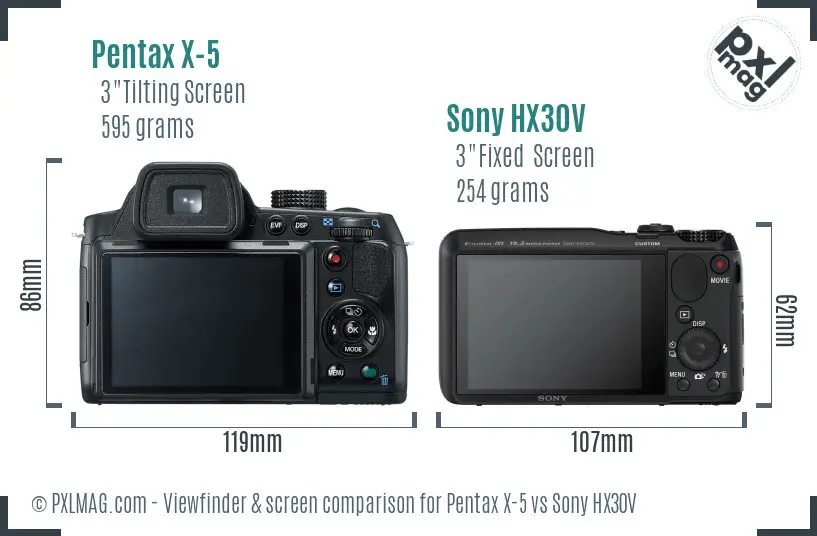 Pentax X-5 vs Sony HX30V Screen and Viewfinder comparison