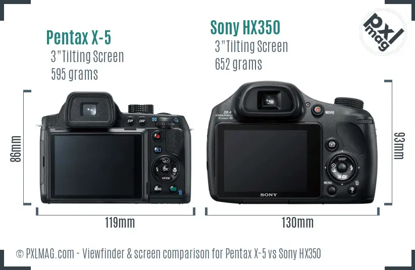 Pentax X-5 vs Sony HX350 Screen and Viewfinder comparison