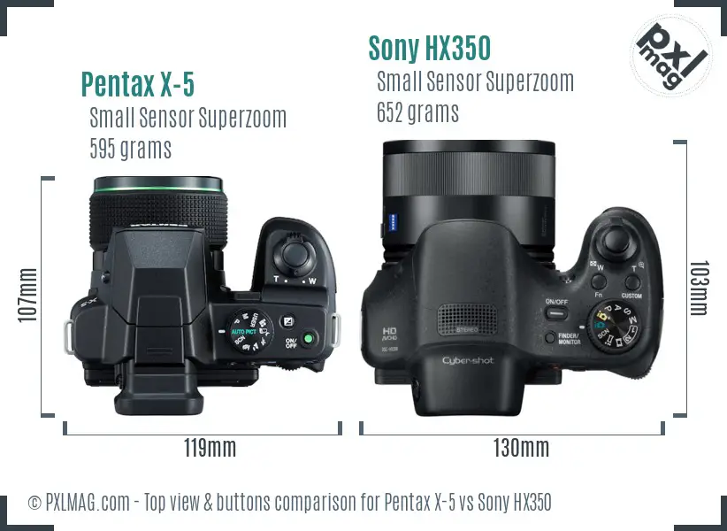 Pentax X-5 vs Sony HX350 top view buttons comparison