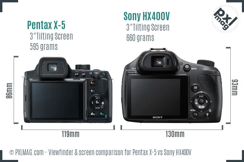 Pentax X-5 vs Sony HX400V Screen and Viewfinder comparison