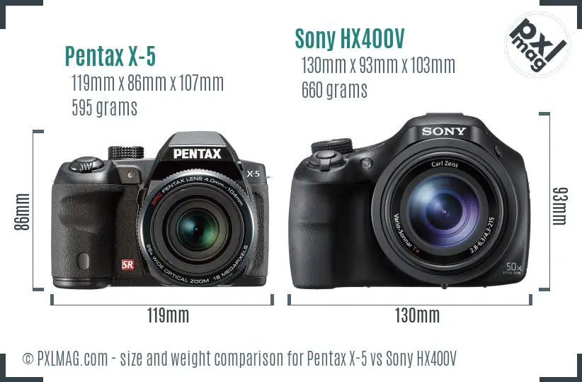 Pentax X-5 vs Sony HX400V size comparison