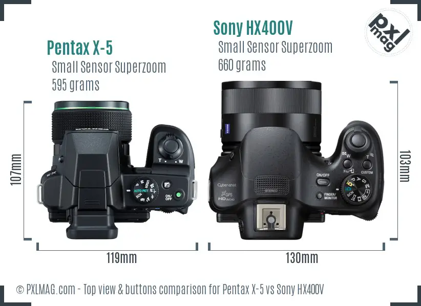 Pentax X-5 vs Sony HX400V top view buttons comparison