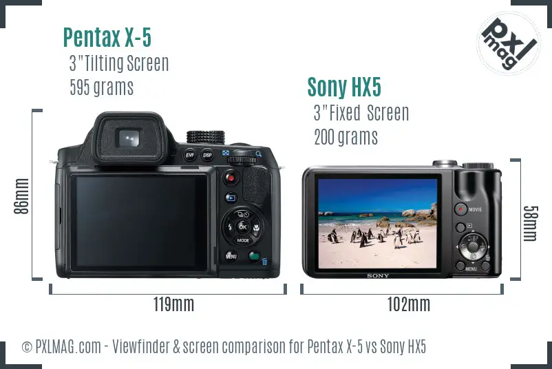 Pentax X-5 vs Sony HX5 Screen and Viewfinder comparison