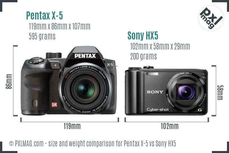 Pentax X-5 vs Sony HX5 size comparison
