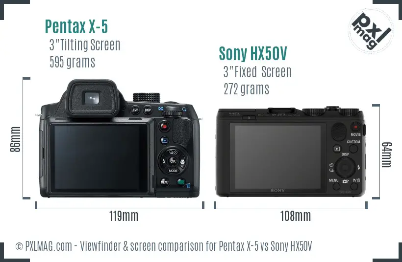 Pentax X-5 vs Sony HX50V Screen and Viewfinder comparison
