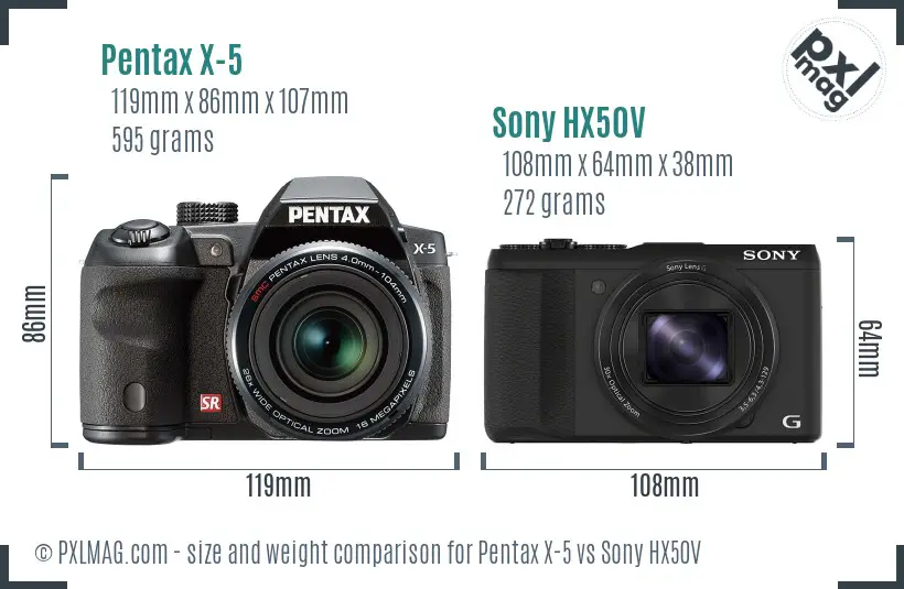 Pentax X-5 vs Sony HX50V size comparison
