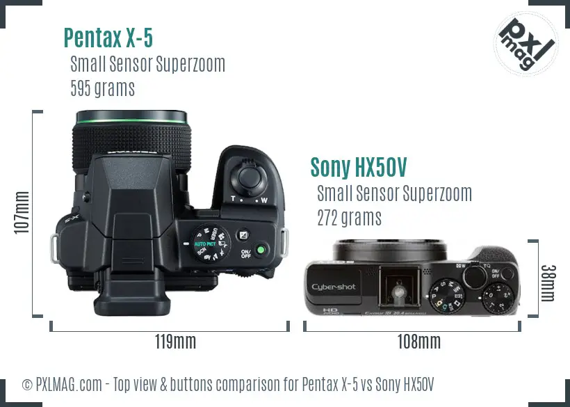 Pentax X-5 vs Sony HX50V top view buttons comparison