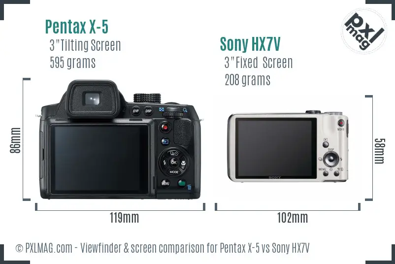 Pentax X-5 vs Sony HX7V Screen and Viewfinder comparison Pentax X-5 vs Sony HX7V Screen and Viewfinder comparison