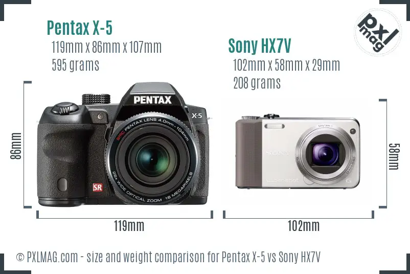 Pentax X-5 vs Sony HX7V size comparison Pentax X-5 vs Sony HX7V size comparison