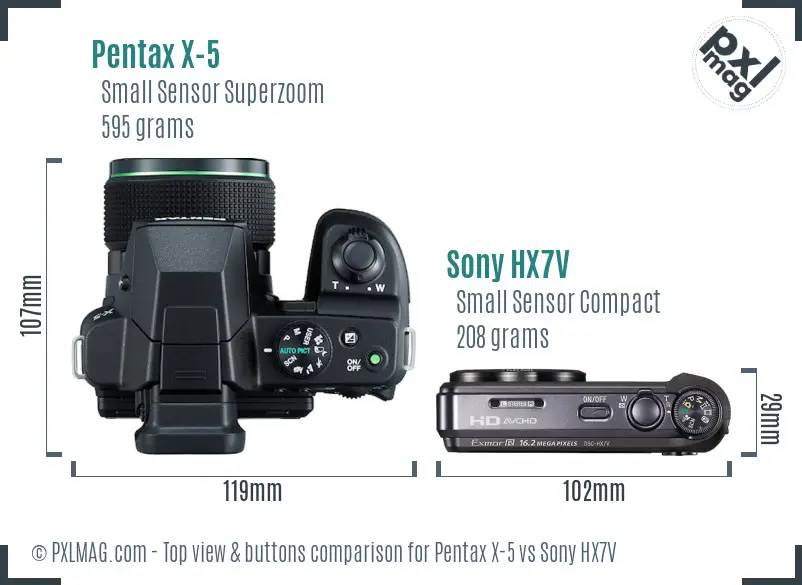 Pentax X-5 vs Sony HX7V top view buttons comparison Pentax X-5 vs Sony HX7V top view buttons comparison