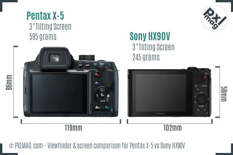 Pentax X-5 vs Sony HX90V Screen and Viewfinder comparison